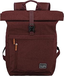 Travelite Hand luggage backpack with laptop compartment 15.6 inches, luggage series BASICS day-pack roll-up: Practical backpack with roll-up function, 096310, 60 cm, 35 litres, maroon, 60, Rucksack