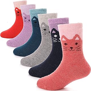 ANTSANG Wool Socks for Boys Girls Teens Winter Striped Snow Socks 6 Pairs