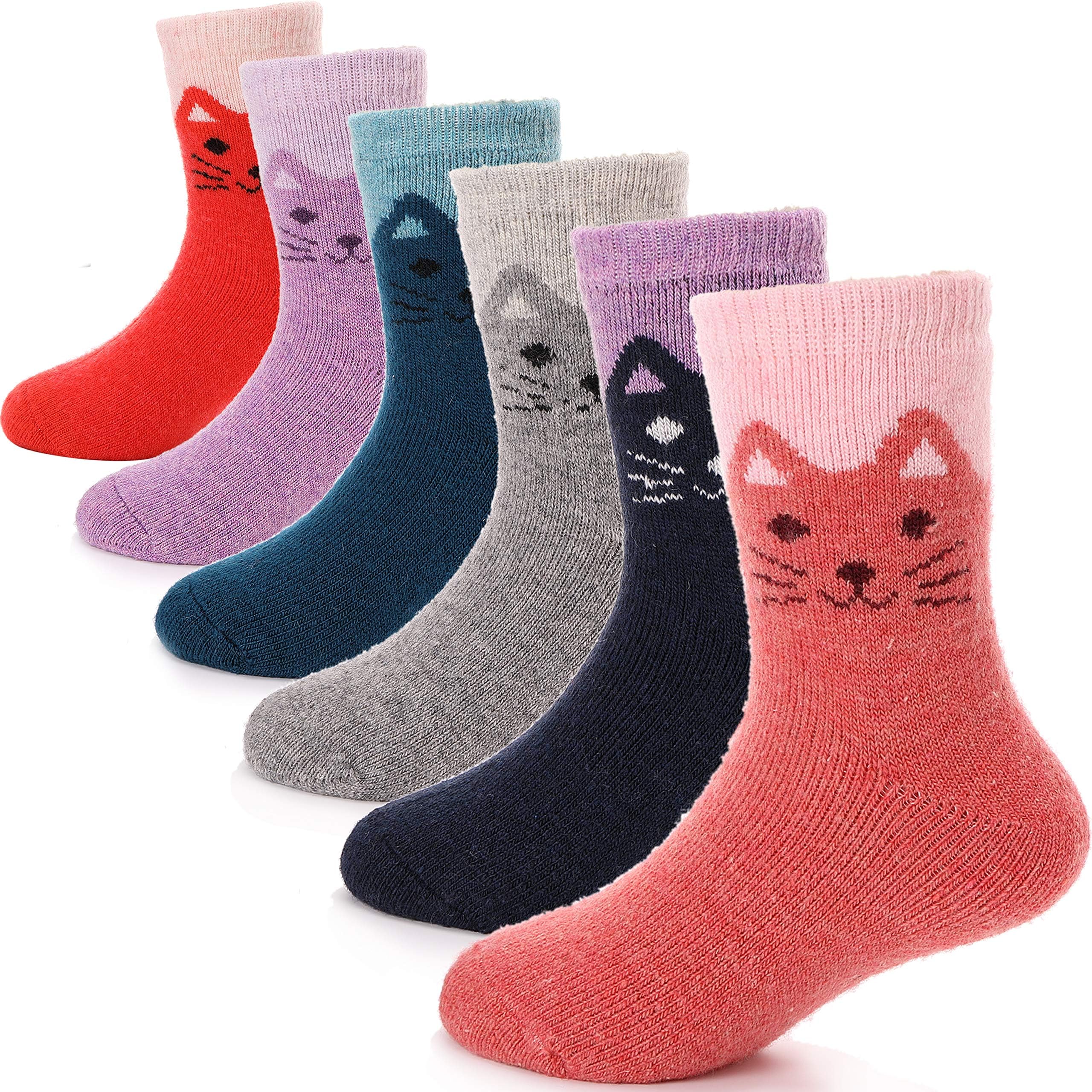 ANTSANG Wool Socks for Boys Girls Teens Winter Striped Snow Socks 6 Pairs