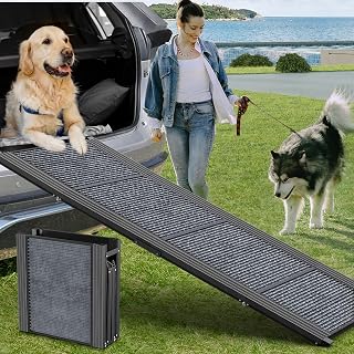 HerCcreta wigge Dog Ramp for Car 63" L × 17" W, Pet Ramp for Truck Foldable | Dog Ramps for Large Dogs, Non-Slip Rug Surface, Gentler & Safer Climb, 270 lbs Capacity, Easy to Carry & Store, Outdoor Ramp