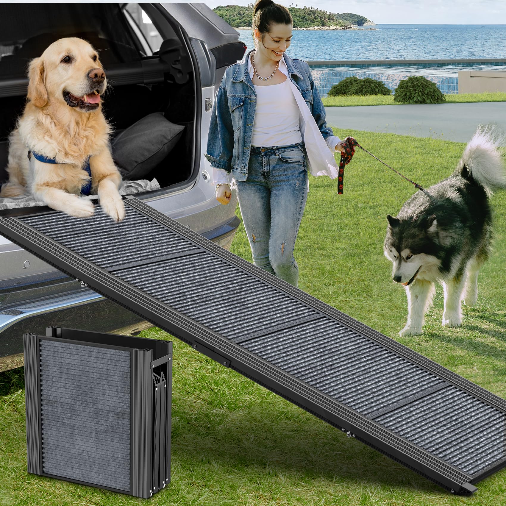 HerCcreta wigge Dog Ramp for Car 63" L × 17" W, Pet Ramp for Truck Foldable | Do
