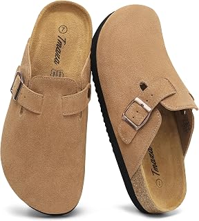 Cork Footbed Suede Clogs for Women - Memory Foam Orthopedic House Shoes with Arch Support Size 6-11