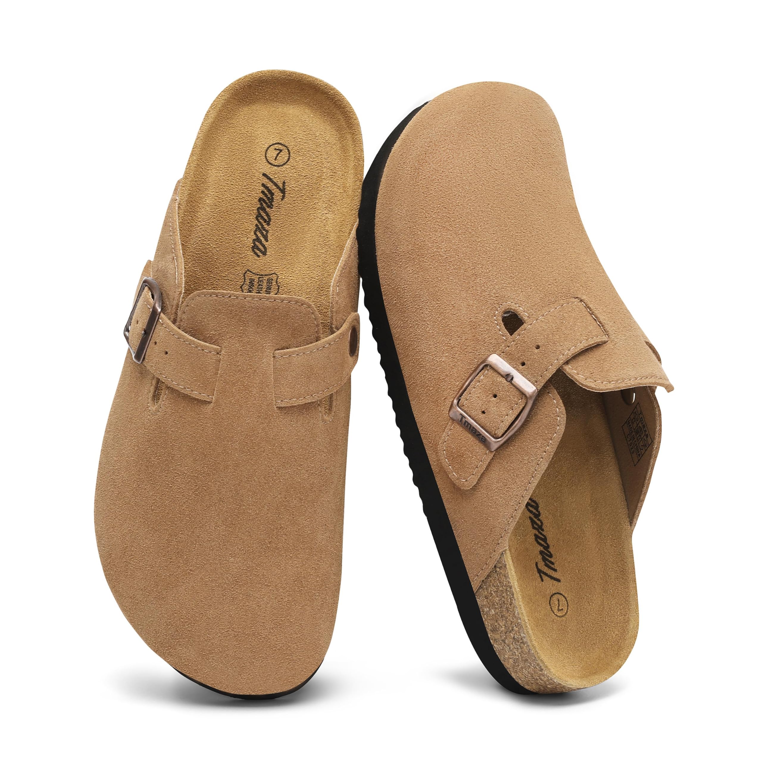 Cork Footbed Suede Clogs for Women - Memory Foam Orthopedic House Shoes with Arc