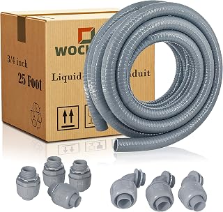 Wocloer Liquid-Tight Conduit - 3/4inch 25 Foot Flexible Non Metallic Liquid Tight Electrical Conduit Kit, With 4 Straight and 3 90-Degree Conduit Connector Fittings.3/4" Dia