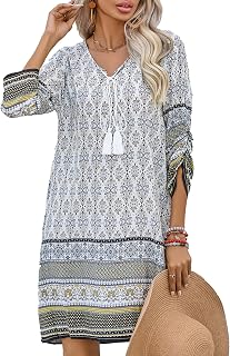 Zeagoo Tunic Dress Summer 3/4 Sleeve Casual Boho Knee Length Dresses for Women T-Shirt Dress S-XXL