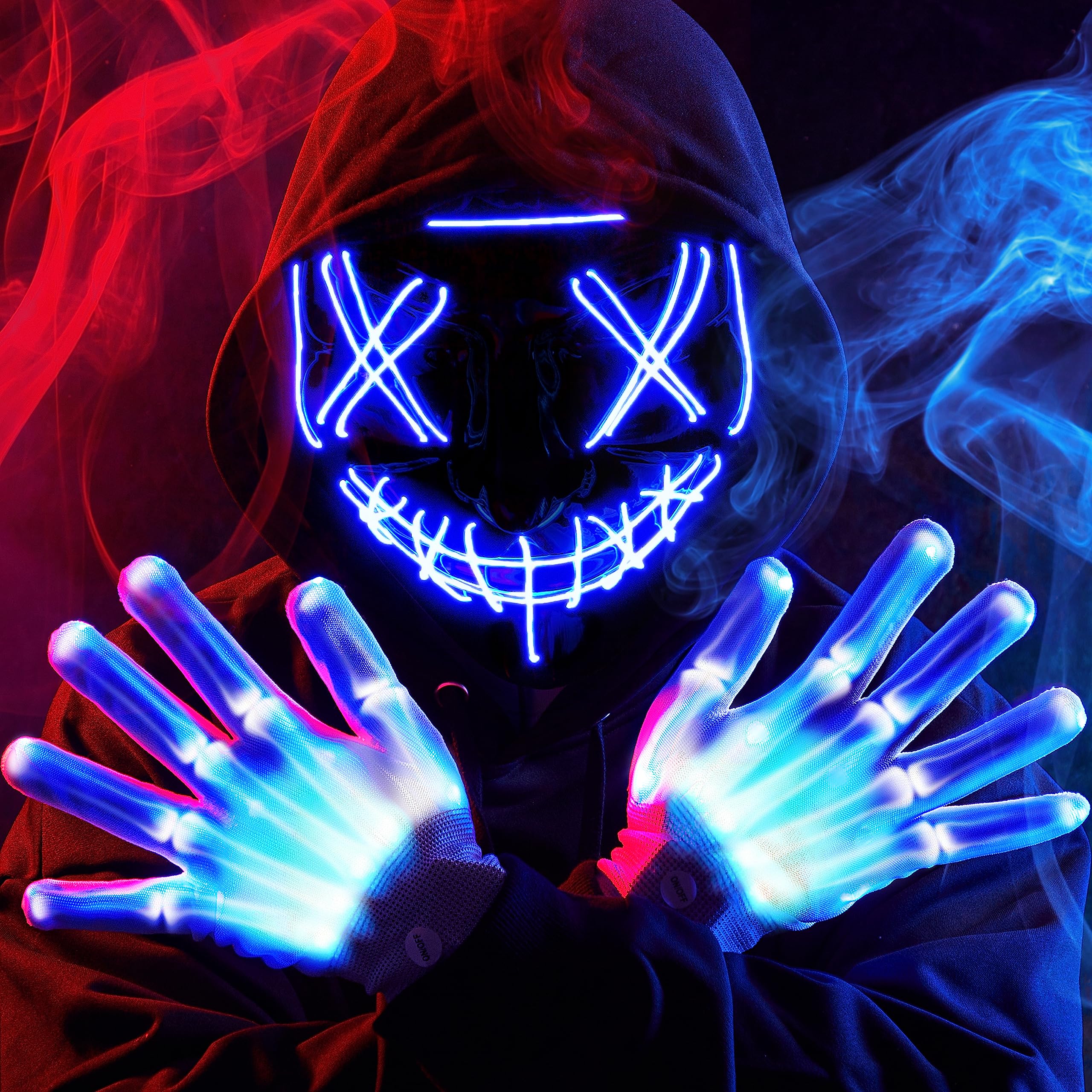JOYIN Halloween Led Mask, Light Up Mask and Gloves for Cosplay Costume (Blue), 3