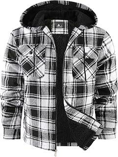 SwissWell Woodman Shirt Men Thick Plaid Flannel Jacket Plush Lining Hooded Sweatshirt Lined Casual Men Fleece Hoodie Winter Jacket with Pocket