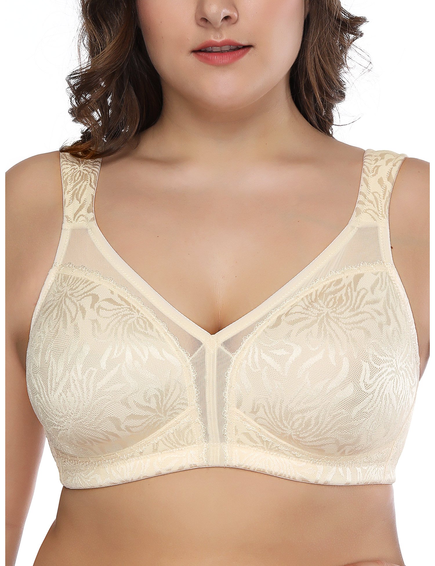Deyllo Women's Full Coverage Plus Size Comfort Minimizer Bra Wirefree Non Padded