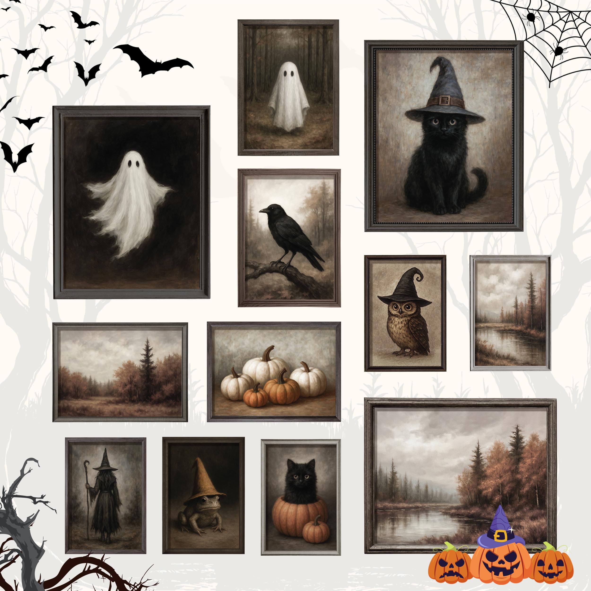97 Decor Vintage Halloween Wall Art, Ghost and Witchy Posters, Unframed | Prints