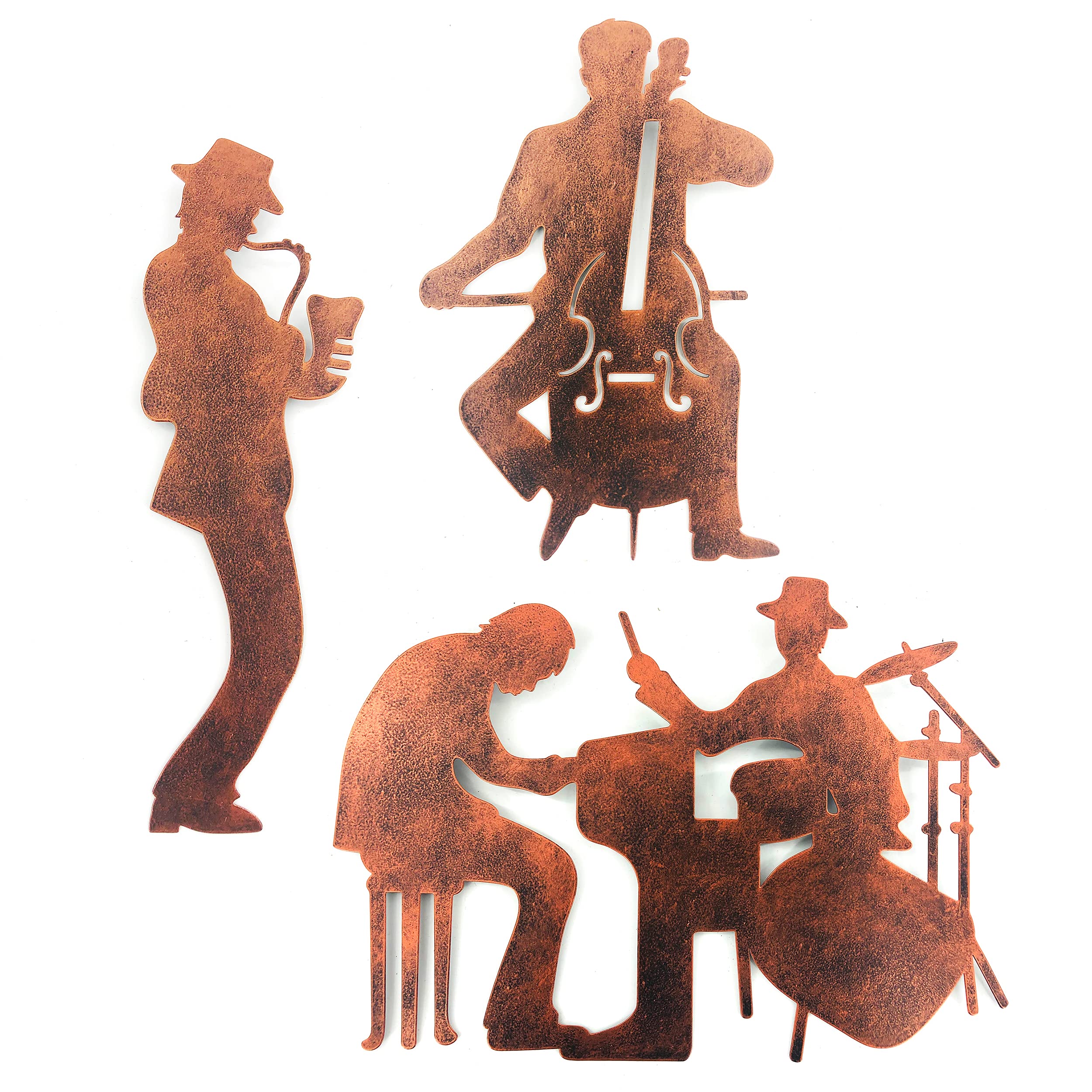 Rustic Metal Wall Art Saxophone Cello Drum Kit And Piano,Brown Wall Decor