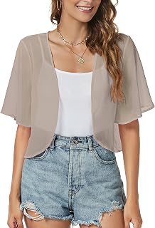 Women Shrug Chiffon Cardigan Open Front Short Sleeve Sheer Bolero for Dress