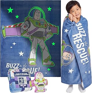 Get Trend Disney Toy Story Glow in the Dark Blanket & Pillow Set, 51x59 in | Buzz Lightyear Soft Fleece Throw Blanket, Plush Room Bedding Decor for Bedroom, Sofas, Couch, Sleepovers, Cozy Gifts for Boys