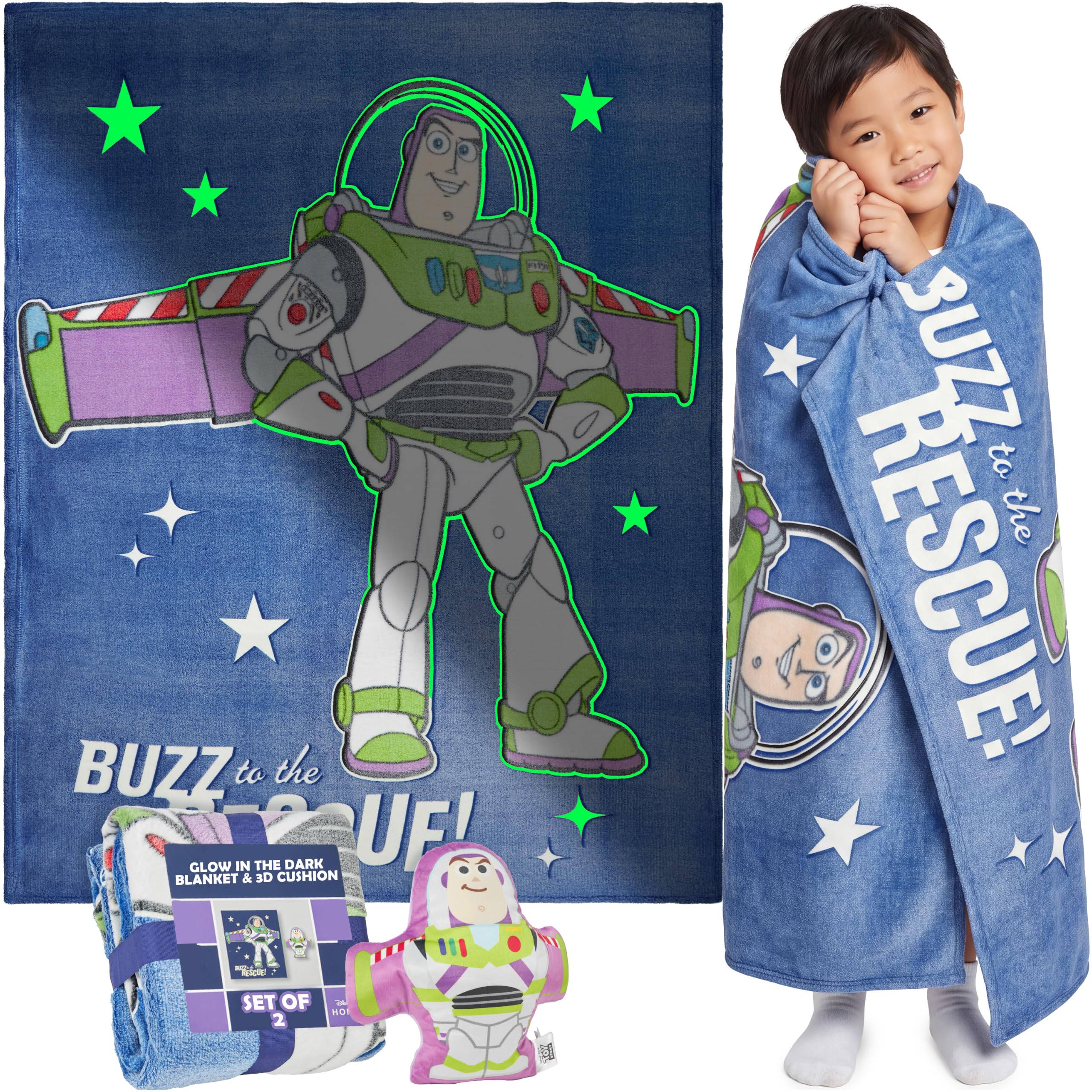 Get Trend Disney Toy Story Glow in the Dark Blanket & Pillow Set, 51x59 in | Buz