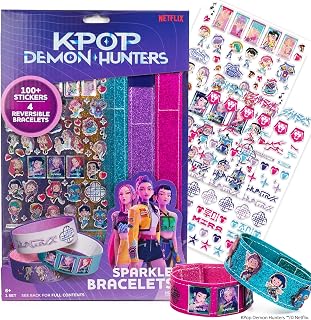 Horizon Group USA Sparkle Bracelet Making Kit, Netflix Kpop Demon Hunters | 4 Reversible Glitter Bracelets with Stickers for Custimization, DIY Friendship Jewelry, Arts and Crafts for Kids and Gifts