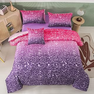 PERFEMET 6 Pieces Queen Size Comforter Set with Sheets, Purple Glitter Tie Dye Bedding Set, Bedding in a Bag Soft Fluffy for Bedroom Decor