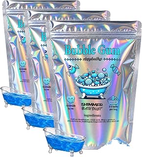 Blue Bubblegum Shimmer Bath Bomb in A Bag - Handmade Scented Bath Bombs for Women,Kids and Men - Bulk Bathbomb Fizzies Perfect for Boys and Girls All Ages (Small, Blue) (Pack of 3)