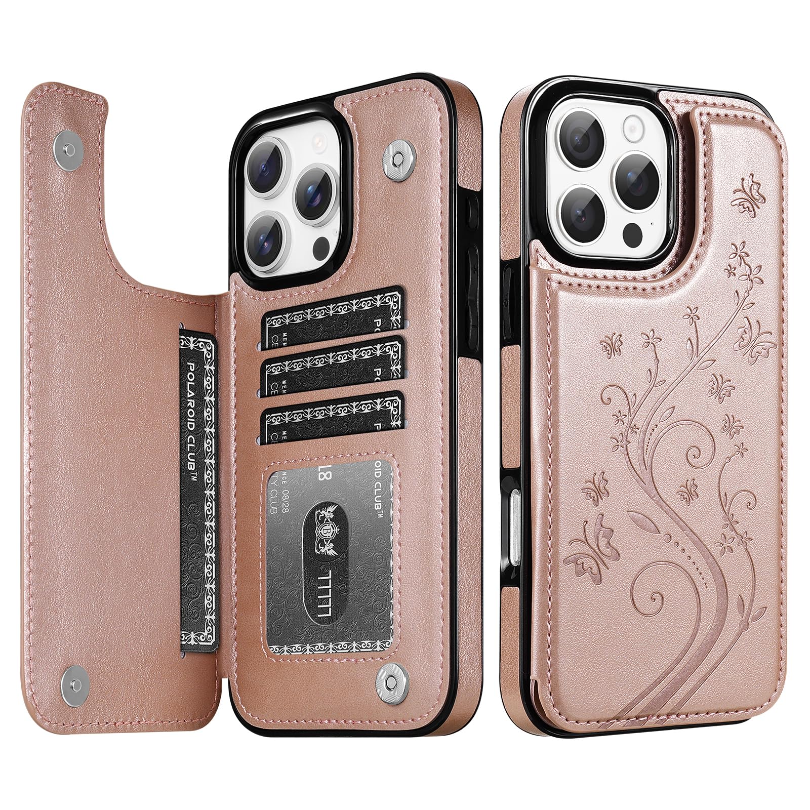 Korecase for iPhone 16 Pro Max Butterfly Leather Series Wallet Case with Card Ho