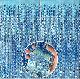 Tinsel Foil Fringe Curtains Wavy Backdrop for Parties Sparkle Metallic Wavy Foil Fringe Backdrop Curtain for Party Decorations Photo Booth Props for Birthday Graduation Wedding