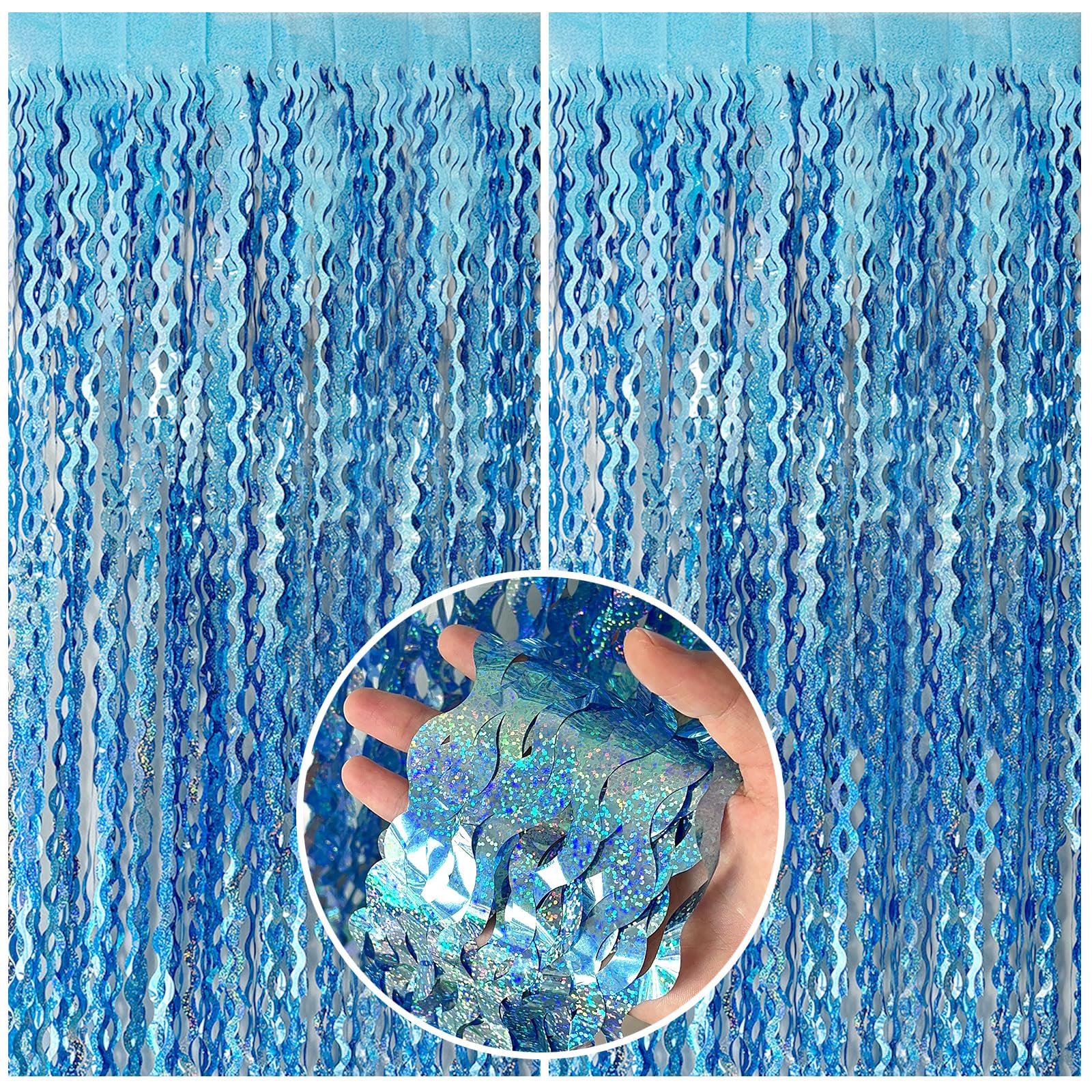 Tinsel Foil Fringe Curtains Wavy Backdrop for Parties Sparkle Metallic Wavy Foil