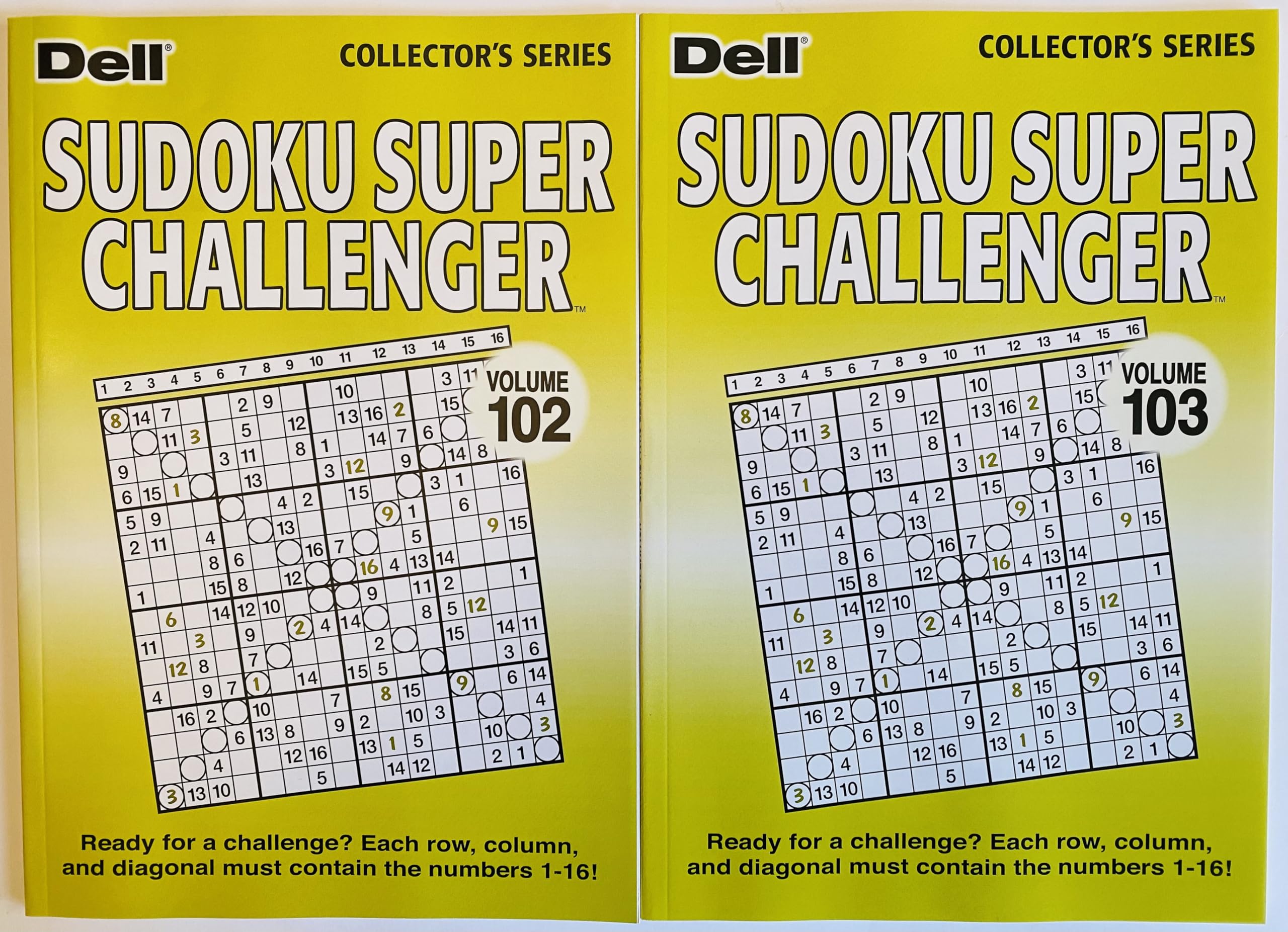 Volumes 103 and 102 of Sudoku Super Challenger. Sunday Size 16 Grid Puzzles by P
