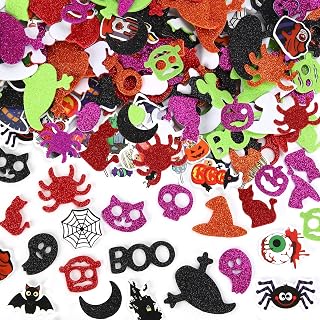 Halloween Foam Stickers, 200 Pcs Halloween Glitter Foam Stickers, Self-Adhesive Pumpkin Ghost Spider Bat Sticker Decals for DIY Crafts Holiday Trick or Treat Halloweens Party Decorations Supplies