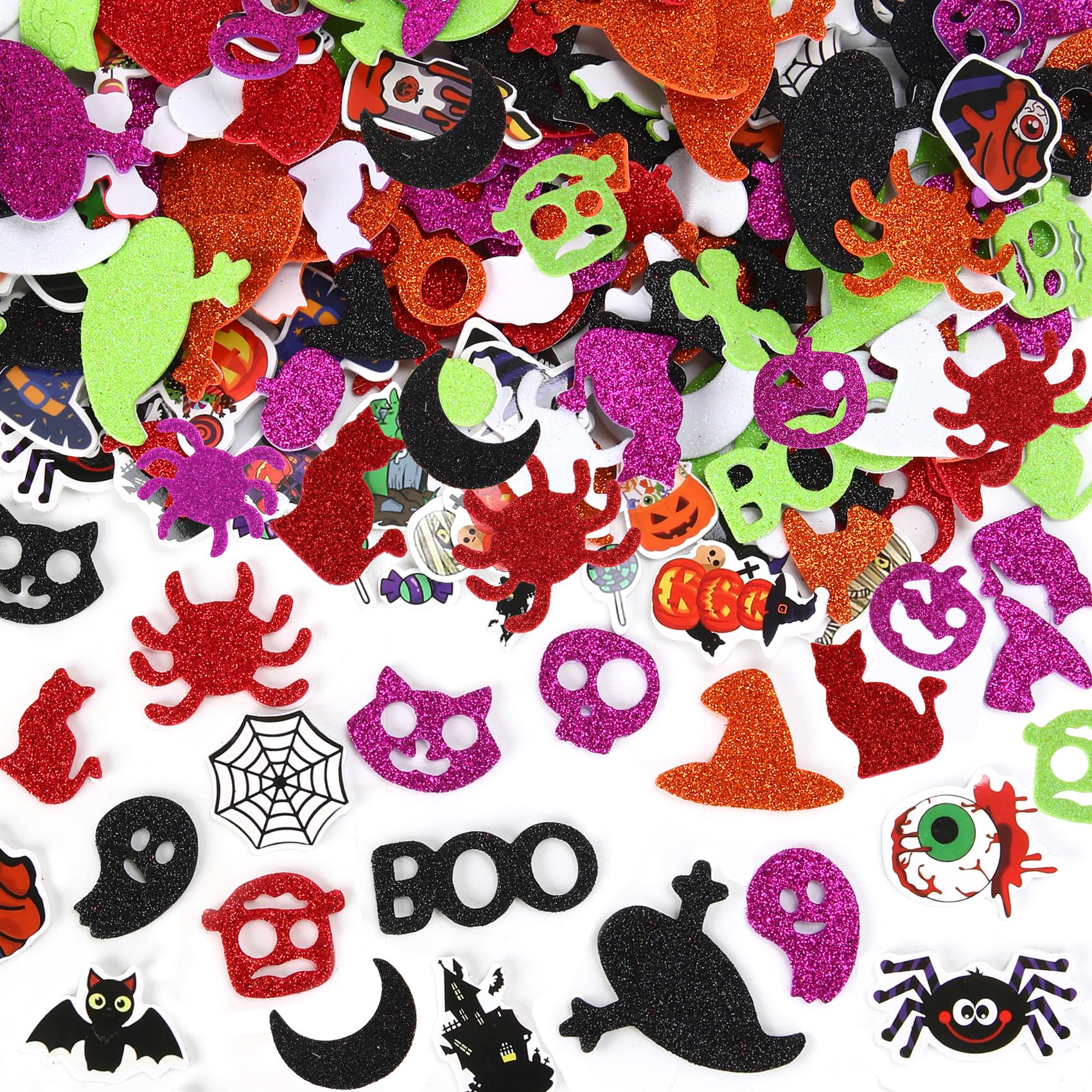 Halloween Foam Stickers, 200 Pcs Halloween Glitter Foam Stickers, Self-Adhesive 