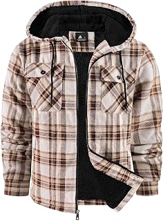 SwissWell Men Shirt Jacket Plaid Flannel Plaid Thick Lining Plush Casual Lined Men Hoodie Jacket Winter