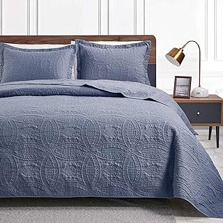 Love's cabin Quilts for Queen Bed Blue Bedspreads - Soft Bed Summer Lightweight Bedspread Comforter - Modern Style Coin Pattern Coverlet for All Season - 3 Pieces (1 Quilt, 2 Pillow Shams)