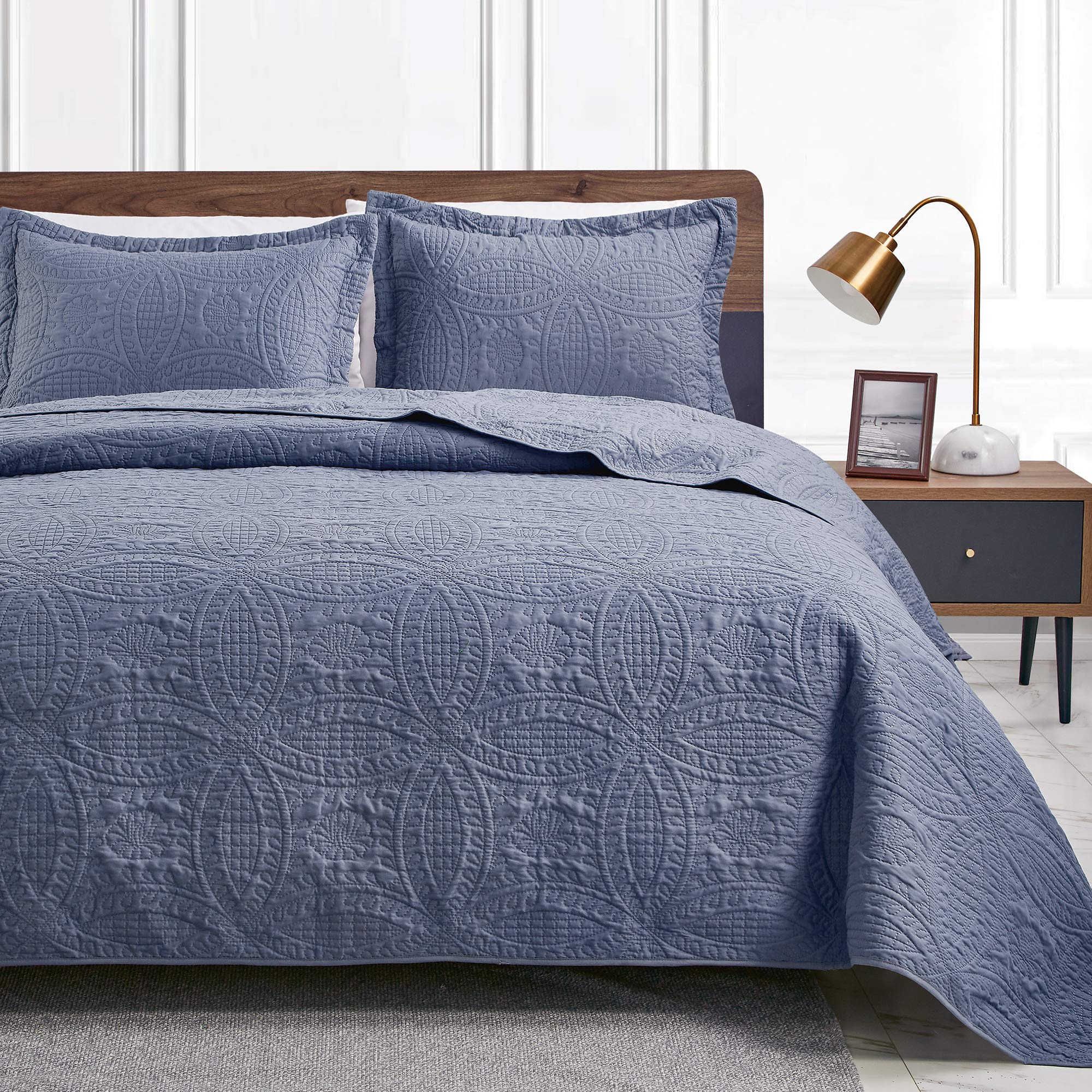 Love's cabin Quilts for Queen Bed Blue Bedspreads - Soft Bed Summer Lightweight 