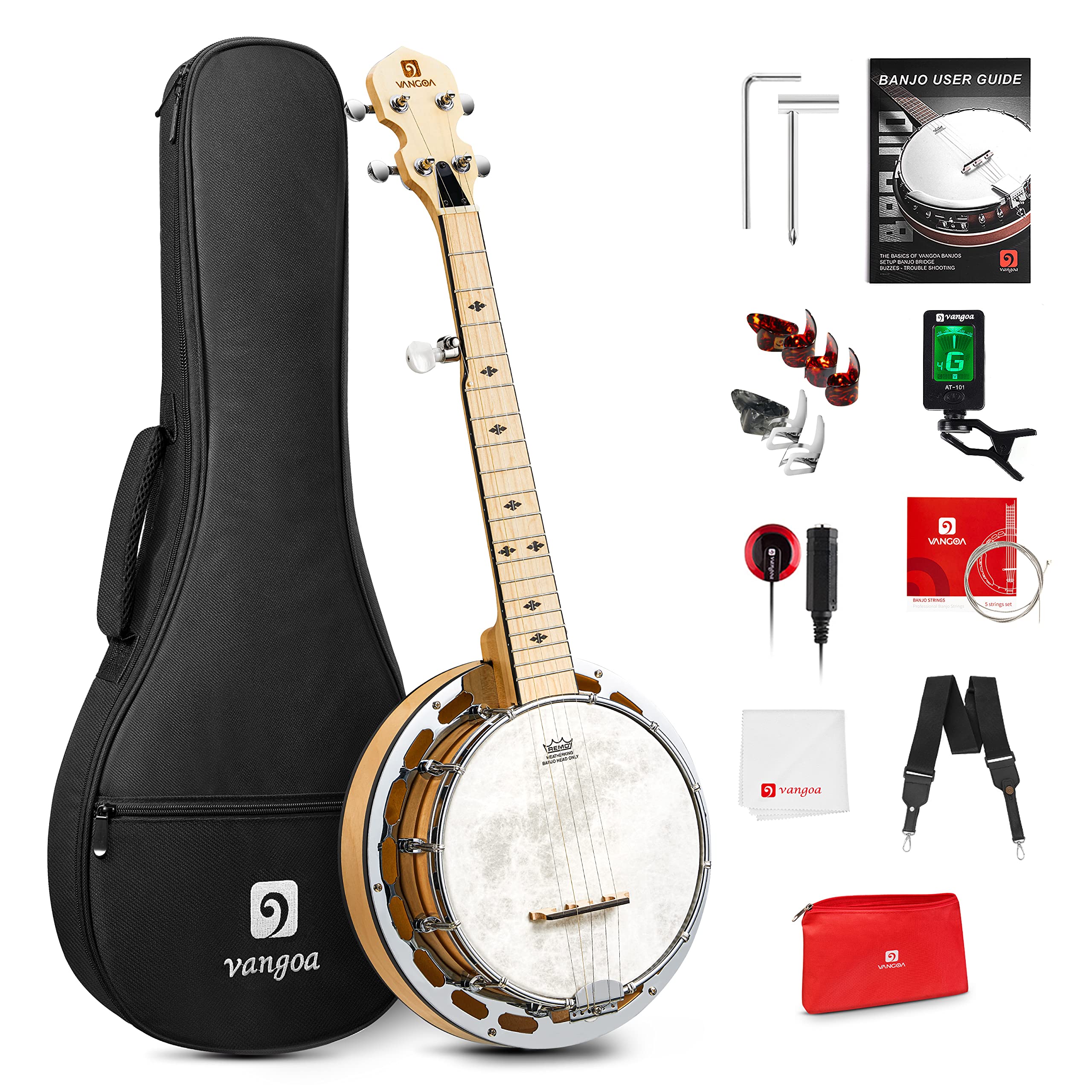 Vangoa Mini 5 String Banjo 28 Inch - Travel Maple Small Beginner Kit With Tone R