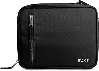PackIt Freezable Classic Lunch Box, Black | Built-in ice packs, EcoFreeze+ Technology, Zip Closure, Zip front pocket, Side-release buckle handle, Collapsible, Reusable