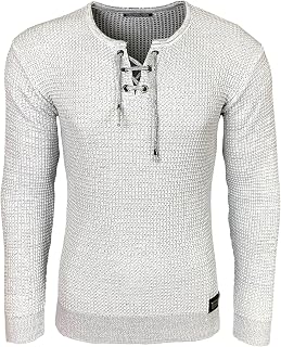 Subliminal Mode - Noel BX52132 Men's Over-Neck Crew Neck Sweater with Cord for Chic and Fashionable Chiner Knit