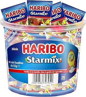 Haribo Starmix Jar, Gummy Candy, Fruit and Cola Flavour, 1000 g | 40 x Haribo Mini Sachets, 25 g, Ideal for Parties and Birthdays, Single Portion