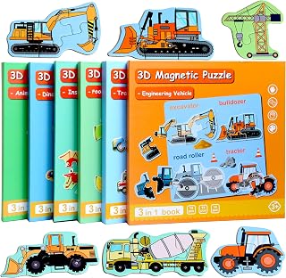 Magnetic Puzzles for Kids Ages 3-5, Travel Toddler Excavator Puzzle Toy | Refrigerator Magnet Game for Ages 4-6, Learning & Birthday Gift for Boys, Car Airplane Road Trip Quiet-Time Activity Toys