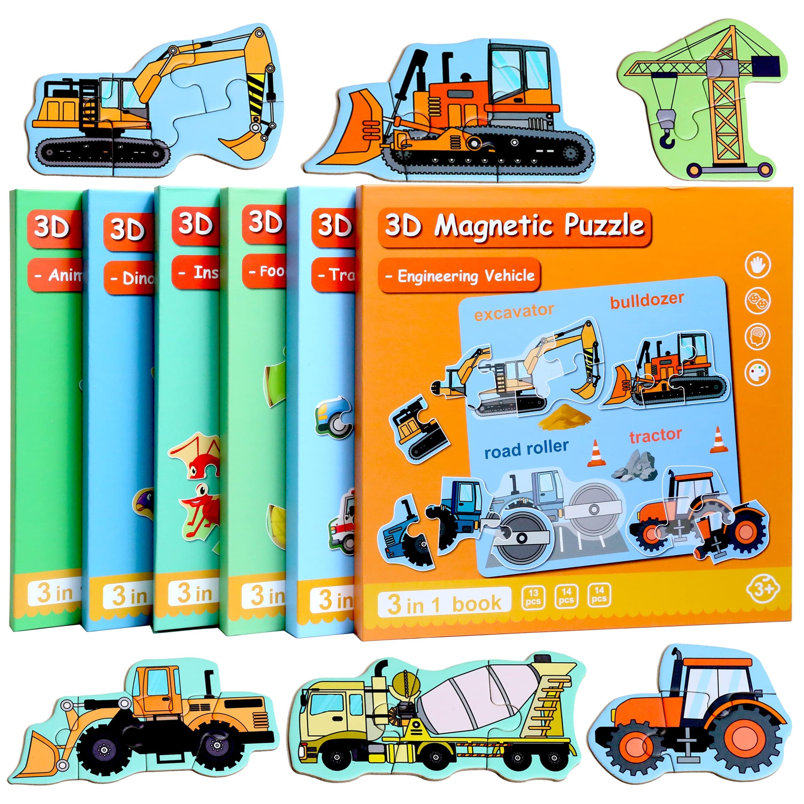 Magnetic Puzzles for Kids Ages 3-5, Travel Toddler Excavator Puzzle Toy | Refrig