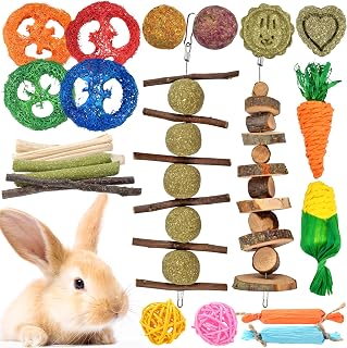 Ousiya 22-Pack Natural Bunny Chew Toys, Boredom Breakers for Rabbit, Hamster, Guinea Pig & Chinchilla, Apple Wood Timothy Hay Sticks for Small Animal Teething