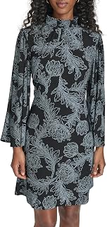 Tommy Hilfiger Women's Long Flare Sleeve Mock Neck A-line Dress
