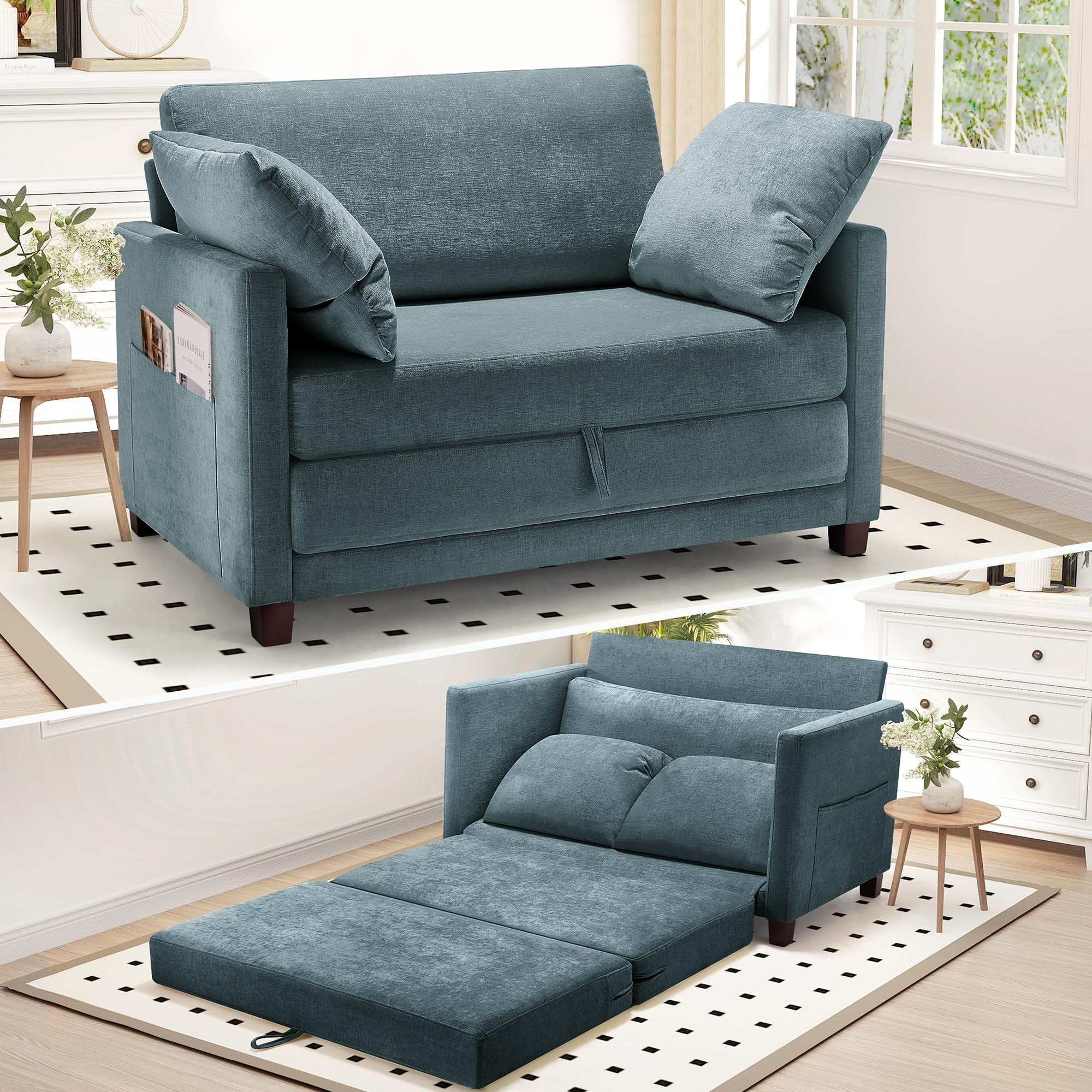 Myroyalsit 51" Convertible Loveseat Sofa Bed, 2-in-1 Folding Sofa Bed with 2 Pil