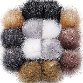 Bememo 14 Pieces Faux Fur Pom Pom Balls for Hats, Popular Mix Colors | 3.94 Inch Fluffy Pompoms with Elastic Loop, Detachable Design, Knit Beanie Scarf Glove Shoe Trims, Bag Keychain Charms, DIY