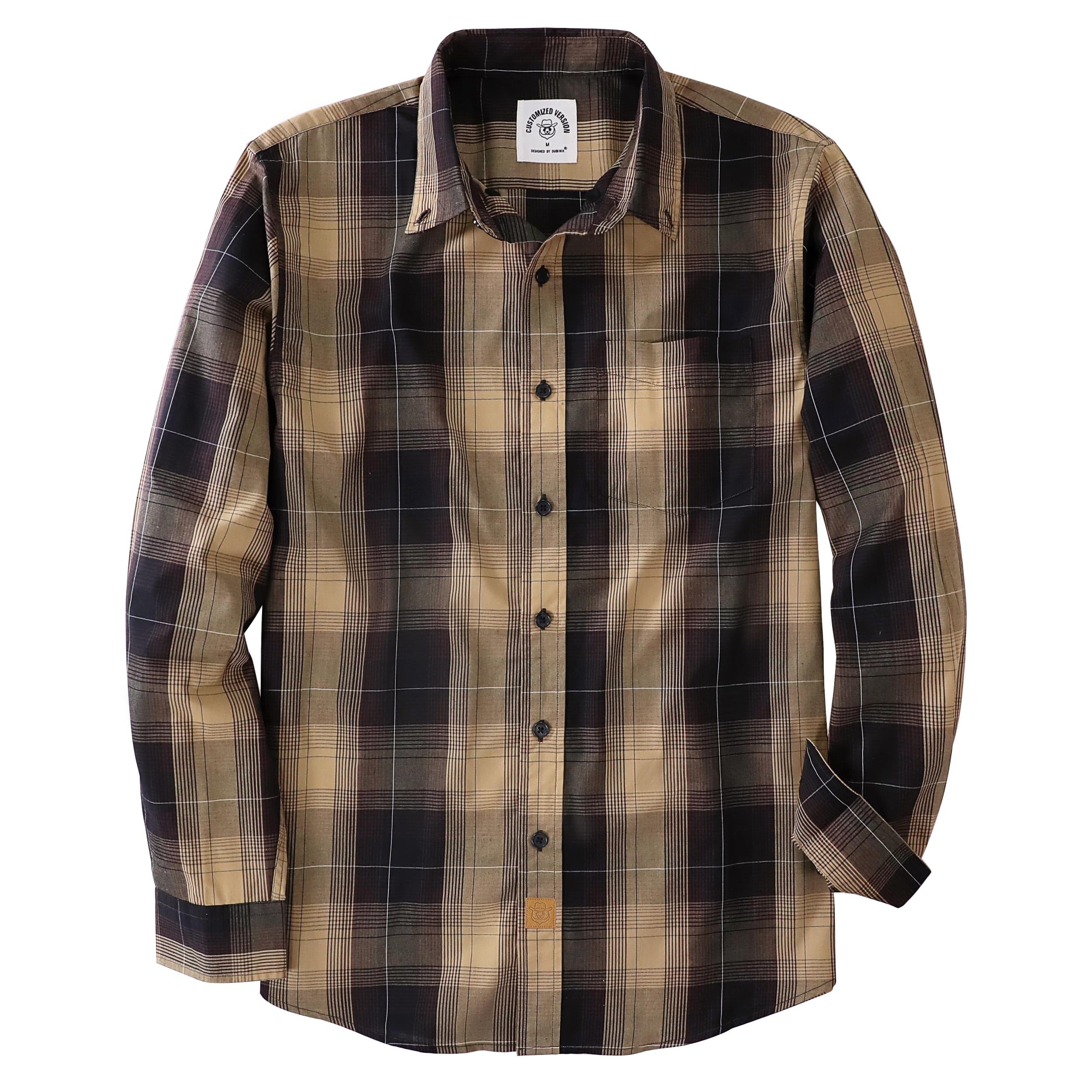 Dubinik® Mens Long Sleeve Button Down Shirts Plaid Casual Work Cotton Vintage So