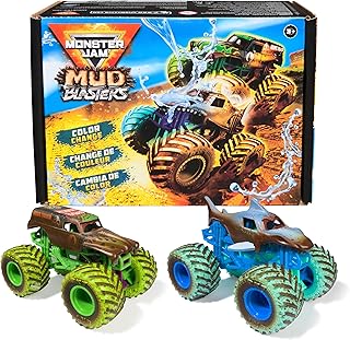 Monster Jam Mud Blasters Grave Digger & Megalodon 2-Pack | Includes 2 Color Change Trucks, Dunk in Water to Reveal Clean Trucks, Exciting Pretend Play, Toys for Ages 3 and Up