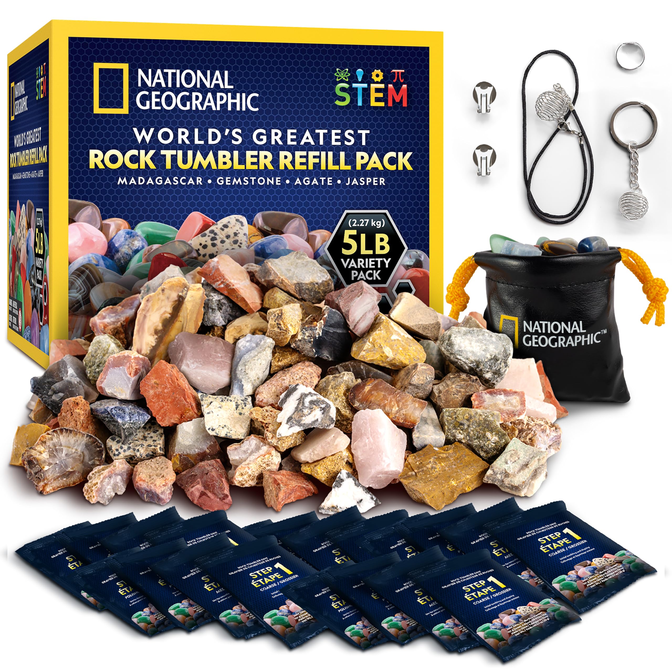 National Geographic Rock Tumbler Refill Kit with 5 Lbs. Rough Rocks | 5 Lbs. Rou