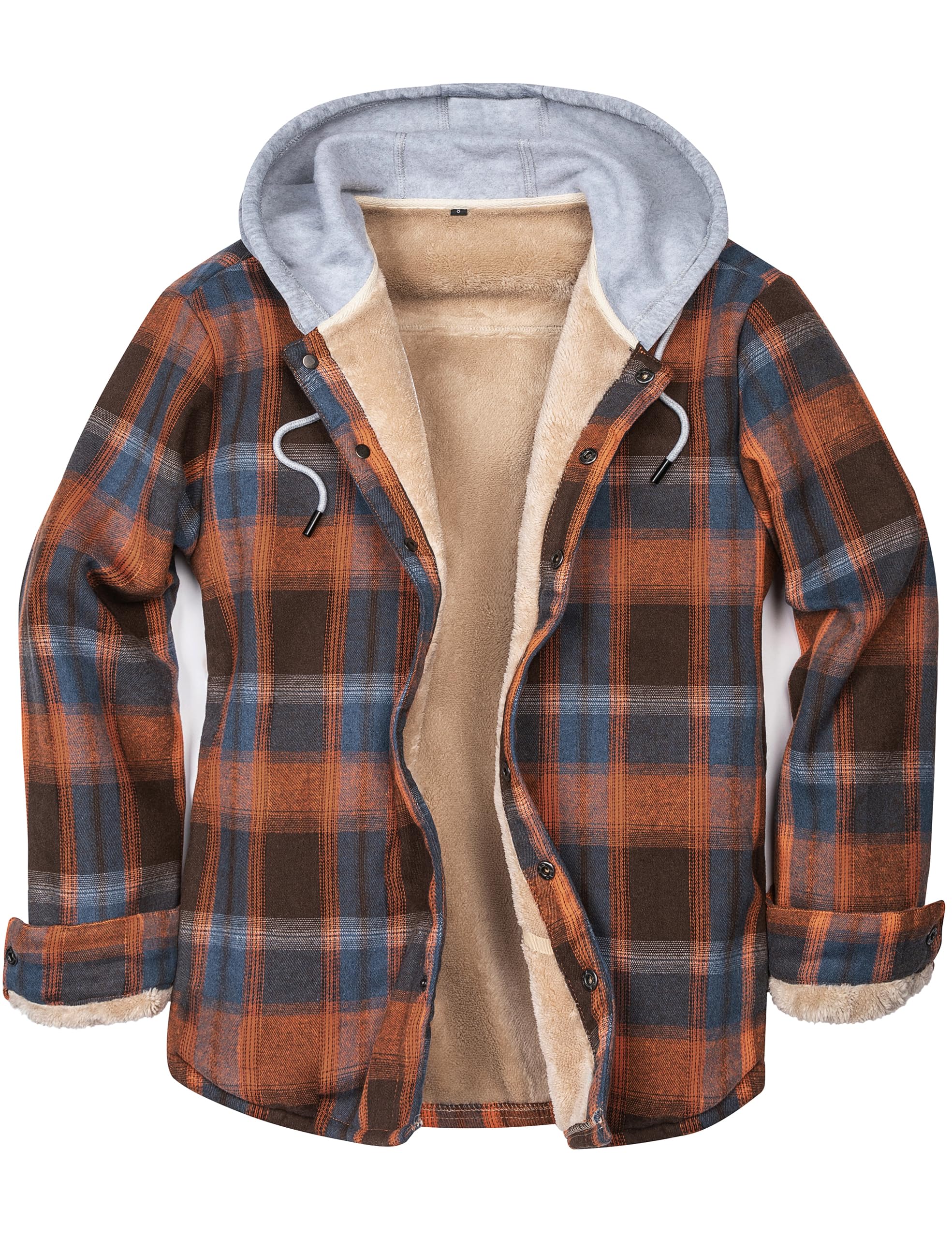 IVUMA Men's Cotton Plaid Long Sleeve Shirts Jacket Fleece Lined Flannel Shirts S