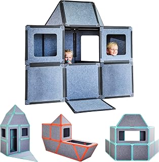 Superspace Giant Magnetic Fort Building Panels - The Big Set, Blue, 24 Panels, Life-Size Magnetic Tiles Kids, Build Forts Castles Rockets, STEM Toy Ages 3-10+, Eco-Felt, Indoor & Outdoor