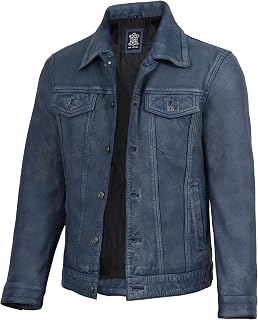 Decrum Trucker Leather Jacket Men - Vintage Style Real Lambskin Leather Jackets for Men with Button Closure