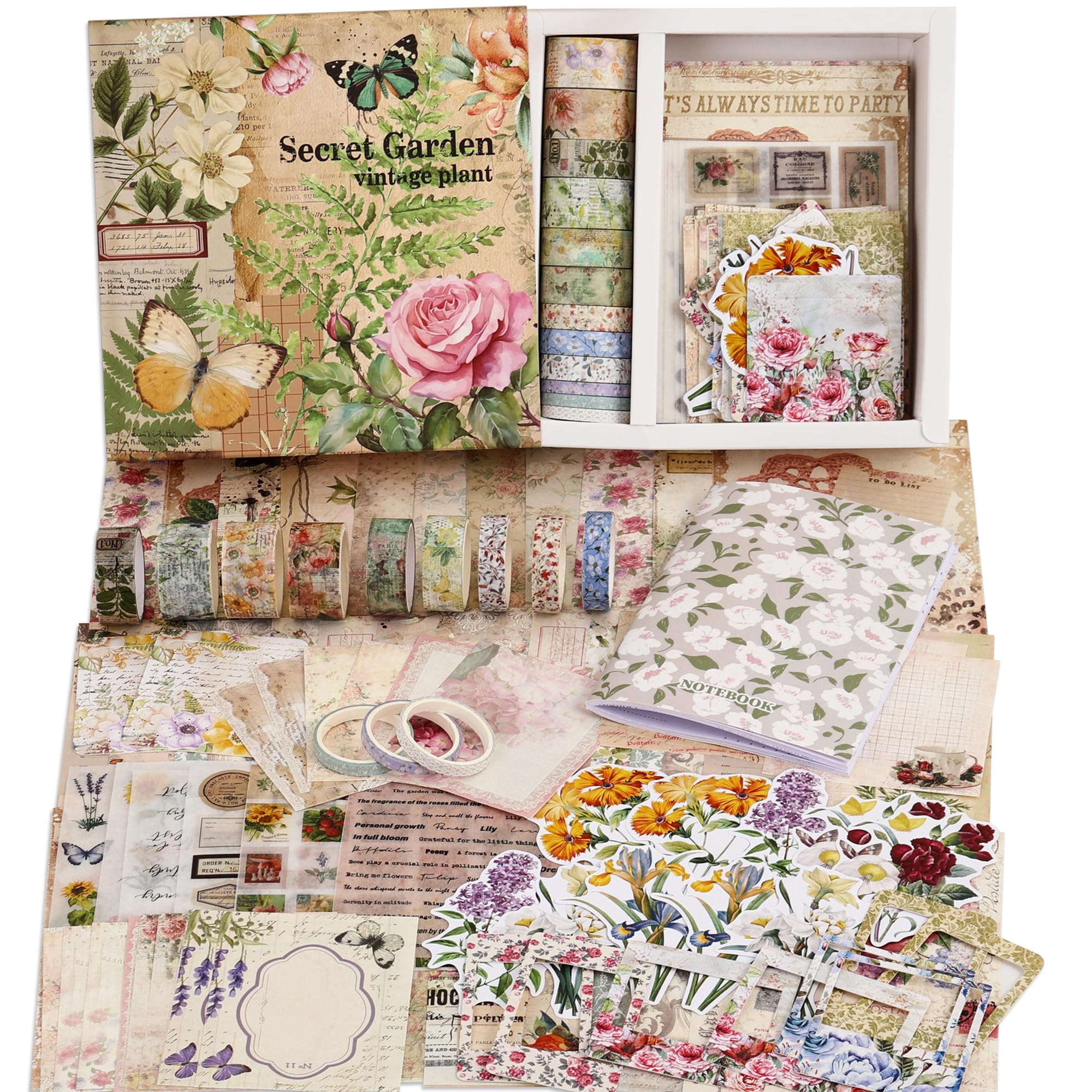 Vintage Botanical Scrapbooking Supplies Kit, Aesthetic Flower Scrapbook Kit for 