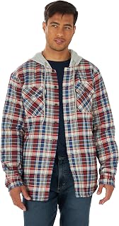 Wrangler Authentics Quilted Long Sleeve Hooded Flannel Jacket with Hem Button Down Shirt for Men