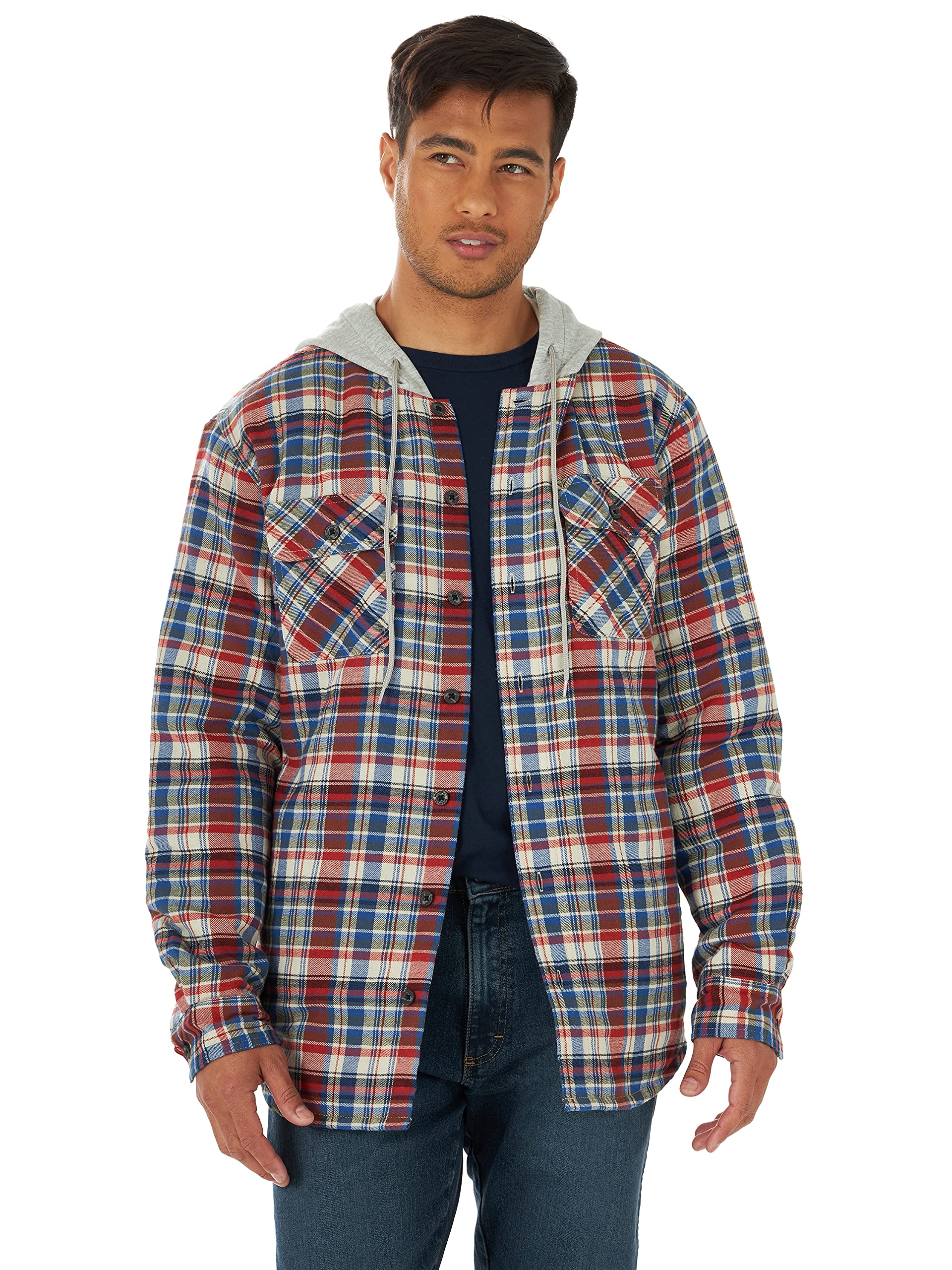 Wrangler Authentics Quilted Long Sleeve Hooded Flannel Jacket with Hem Button Do