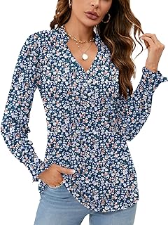 Rapbin Women V Neck Blouses Long Sleeve Button Down Long Sleeve Blouses Autumn Tops 2025 Ruffle Cuffs Elegant Casual T Shirts