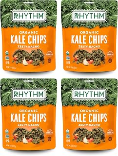 Rhythm Superfoods Kale Chips, Zesty Nacho, Organic and Non-GMO, 2.0 Oz (Pack of 4), Vegan/Gluten-Free Superfood Snacks
